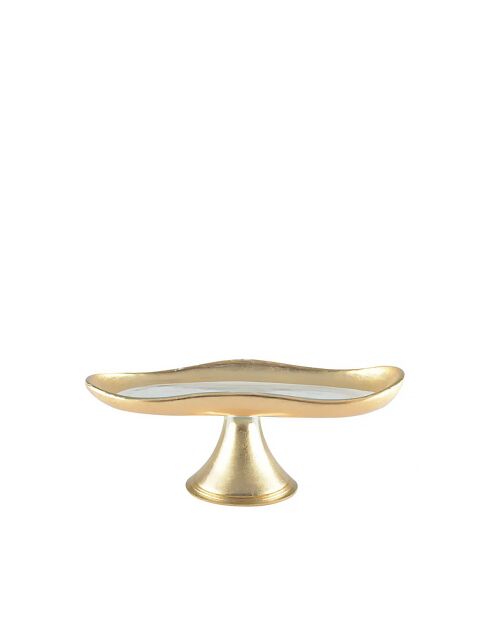Plat à cake bords dorés sur pied petit modèle - 27.5x14.5x10cm