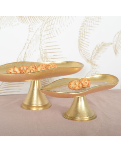 Plat à cake bords dorés sur pied petit modèle - 27.5x14.5x10cm