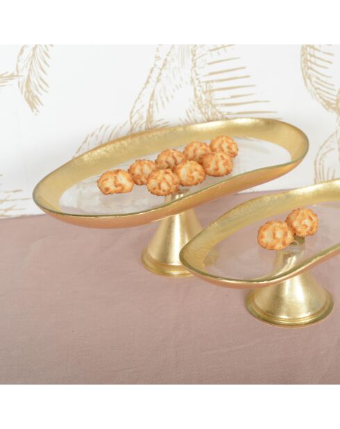 Plat à cake bords dorés sur pied grand modèle doré - 35.2x19.7x13.2cm