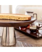 Plat à tarte en bois sur pied en métal argenté - 30x30x14.5cm