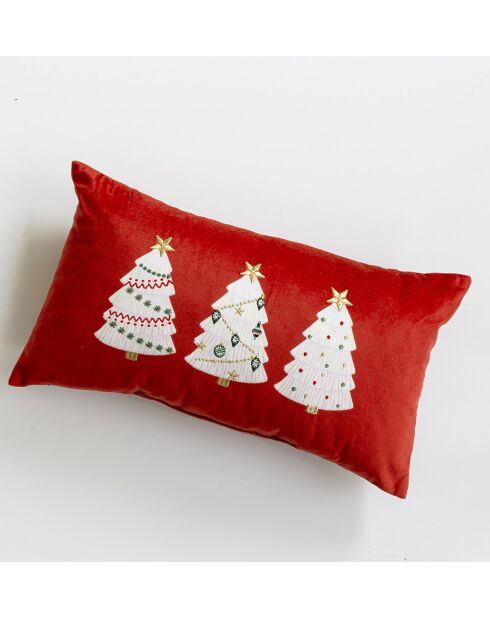 Coussin Ambiance Feutree en velours avec sapin imprimé et brodé au fil doré - 25 x 45 cm.