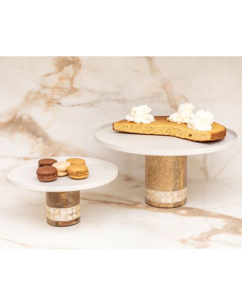 Plat à tarte sur pied en bois grand modèle blanc - 30x30x15cm