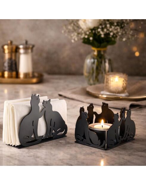 Bougeoir chat noir - 10x10x7cm