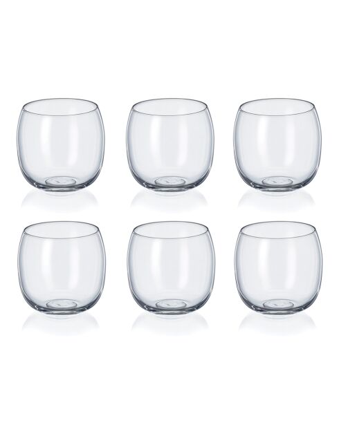 Lot de 6 verres à eau bas uni boule transparents - 485ml