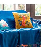 Housse de coussin Fables enchantées en coton moutarde et bleu marine - 40 x 40 cm.