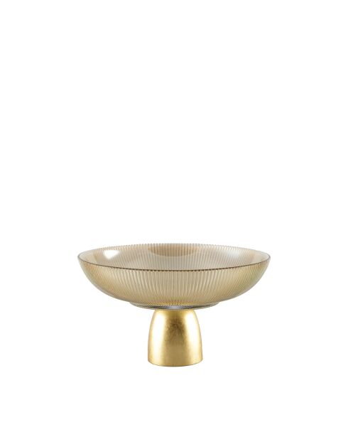 Coupe évasée nervurée fumée sur pied doré - 25x25x15cm