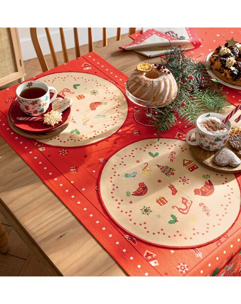 Lot de 2 sets de table Valse des souvenirs en coton déperlant - Ø 38 cm.
