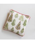 Fodera per cuscino in abete ricamato in cotone beige e verde - 40 x 40 cm.