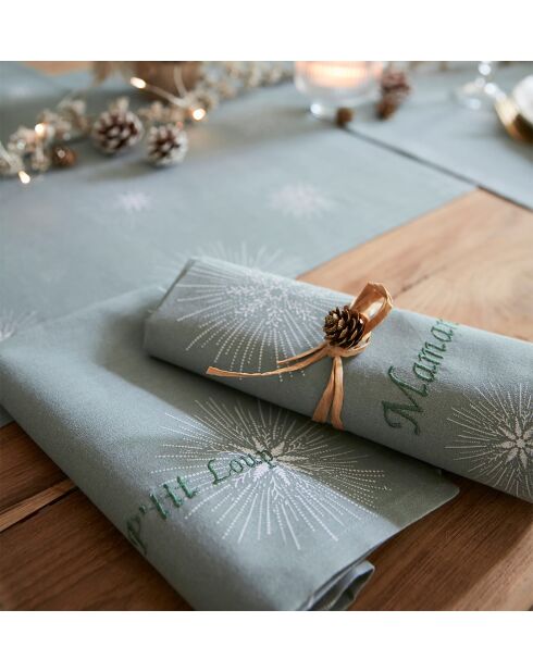 Tovagliolo da tavola Snow Melody su sfondo verde eucalipto, 43 x 43 cm