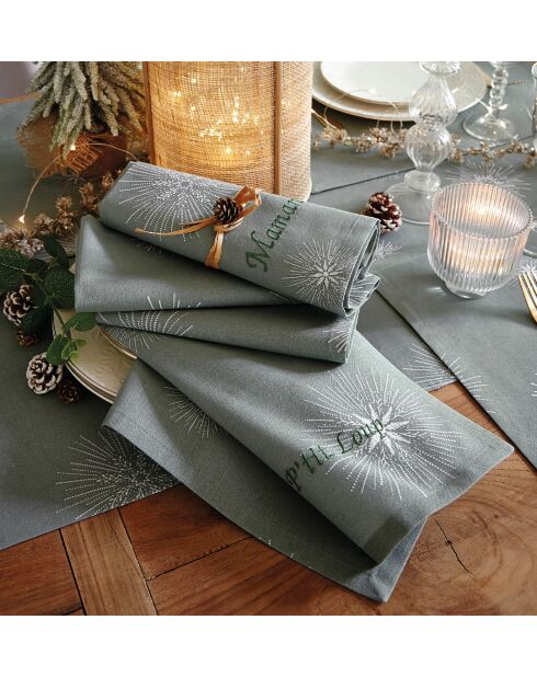 Tovagliolo da tavola Snow Melody su sfondo verde eucalipto, 43 x 43 cm
