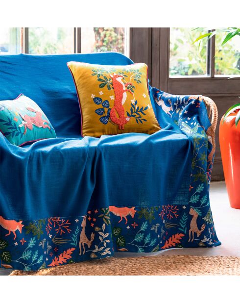 Copriletto per divano Enchanted Fables in cotone blu marino, 240 x 350 cm.