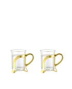 Set aus 2 Kaffeetassen aus Glas mit goldener Metallverzierung - 6 x 6 x 8,5 cm