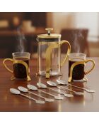 Set aus 2 Kaffeetassen aus Glas mit goldener Metallverzierung - 6 x 6 x 8,5 cm