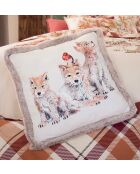 Housse de coussin Câlins en forêt en velours à motif loup multicolore - 40 x 40 cm.