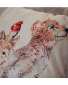 Housse de coussin Câlins en forêt en velours à motif loup multicolore - 40 x 40 cm.