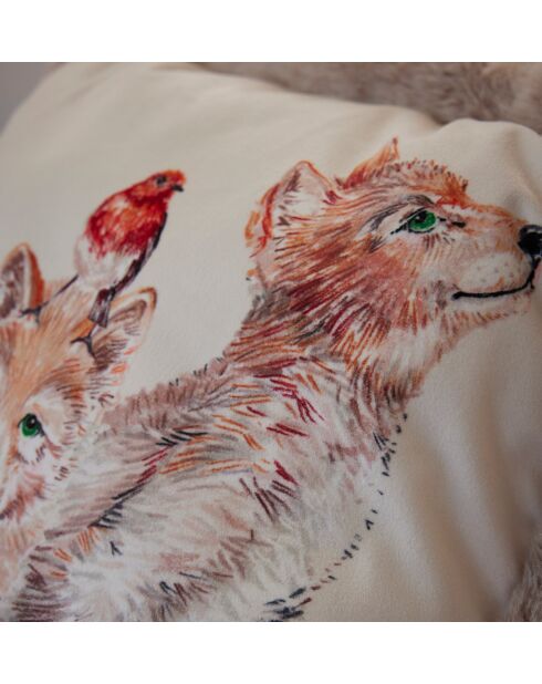 Housse de coussin Câlins en forêt en velours à motif loup multicolore - 40 x 40 cm.