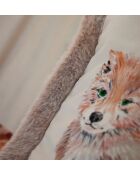 Housse de coussin Câlins en forêt en velours à motif loup multicolore - 40 x 40 cm.
