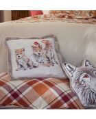 Housse de coussin Câlins en forêt en velours à motif loup multicolore - 40 x 40 cm.