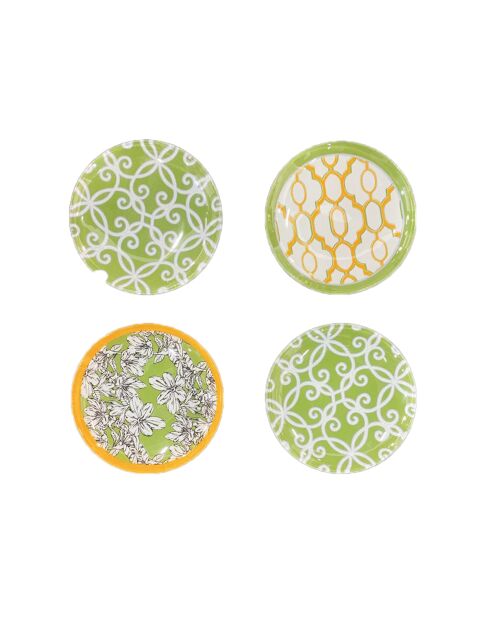Lot de 4 coupelles vertes et orange - 12x12x1.6 cm