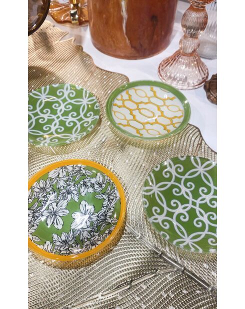 Lot de 4 coupelles vertes et orange - 12x12x1.6 cm