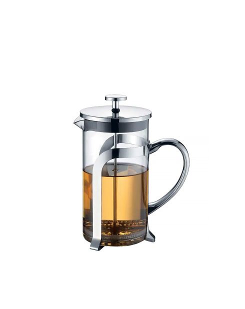 Cafetière en verre avec déco en métal argenté - 9x9x18cm