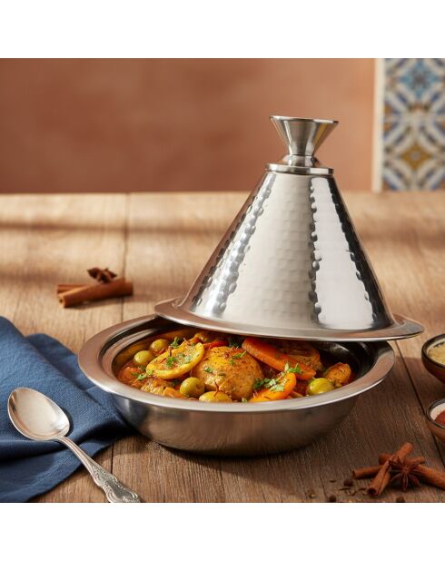 Tajine individuel inox martelé argenté - 17x17x17cm