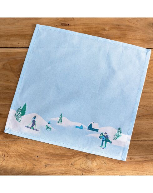 Set di 2 tovaglioli Les Skateurs su sfondo blu - 43 x 43 cm.