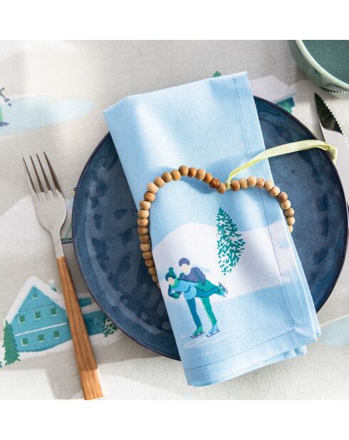 Set di 2 tovaglioli Les Skateurs su sfondo blu - 43 x 43 cm.