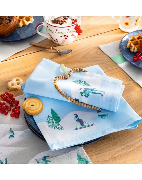 Set di 2 tovaglioli Les Skateurs su sfondo blu - 43 x 43 cm.