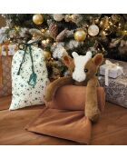 Peluche bouquetin avec plaid polaire - peluche H 25 cm, plaid 100 x 80 cm.