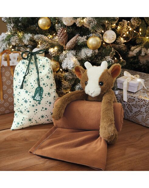 Peluche bouquetin avec plaid polaire - peluche H 25 cm, plaid 100 x 80 cm.
