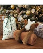 Peluche bouquetin avec plaid polaire - peluche H 25 cm, plaid 100 x 80 cm.