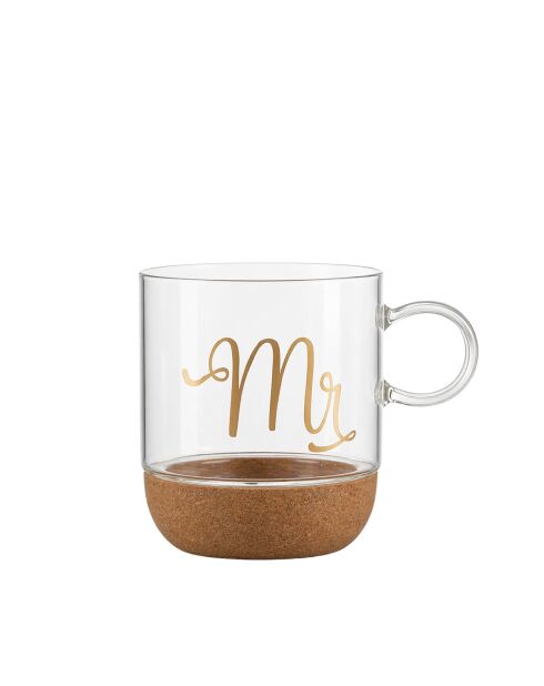 Mug en verre fond liège Mr transparent - 8x9x10cm