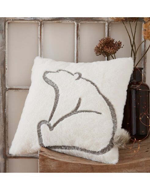 Housse de coussin Parenthèse douce en fausse fourrure à motif ours blanc - 40 x 40 cm.