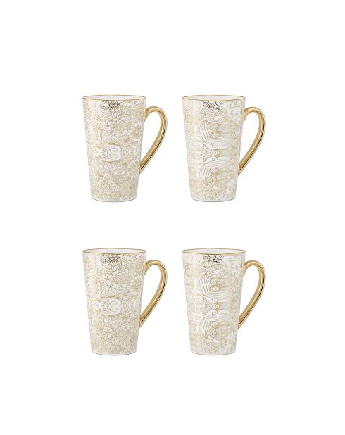 Lot de 4 mugs blancs design abstrait - 9x9x15 cm