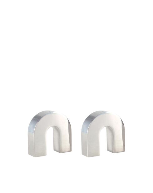 Salière et poivrière arc argenté - 6x2x6cm