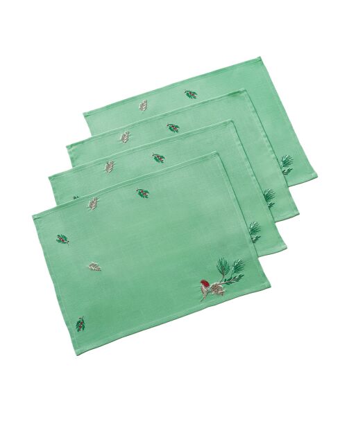 Set mit 2 weichen grünen, bestickten Tischsets „Holiday Symphony“, 35 x 45 cm