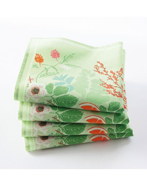 Lot de 2 serviettes de table Jardins de Sartène sur fond vert - 43 x 43 cm.