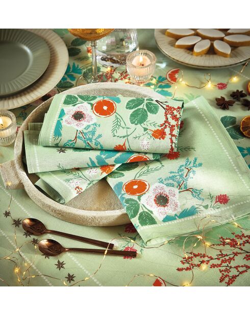 Lot de 2 serviettes de table Jardins de Sartène sur fond vert - 43 x 43 cm.