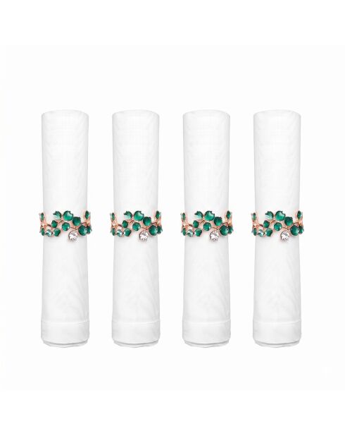 Lot de 4 ronds de serviettes dorés avec diamants verts - 4x4x2.5 cm