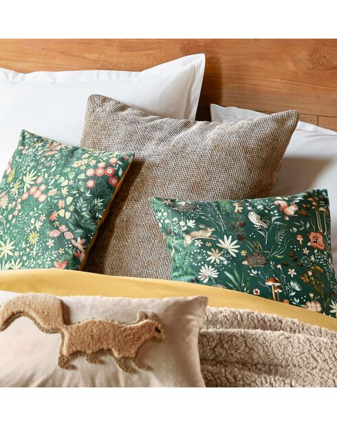 Housse de coussin Rêve de forêt en chenille taupe - 60 x 60 cm.