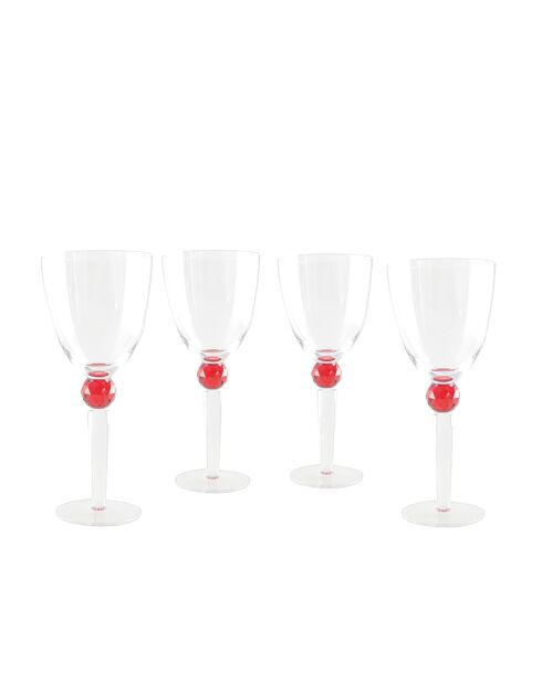 Lot de 4 verres à vin avec pied en diamant rouge - 9.4x9.4x23.4 cm