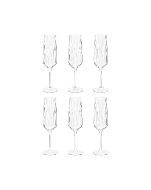 Lot de 6 flûtes à champagne vagues transparentes - 7x7x27 cm