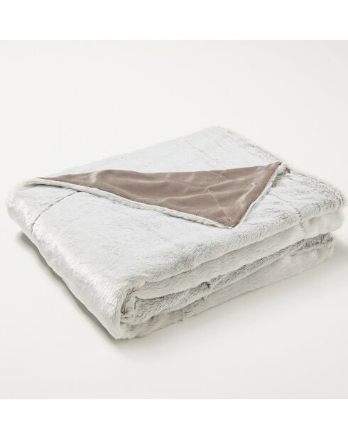 Jeté Rêve de fourrure en fausse fourrure et velours grège et taupe - 160 x 210 cm.