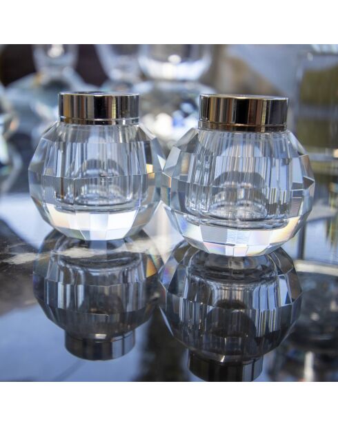 Salière et poivrière rondes façon cristal transparent - 5x5x5cm