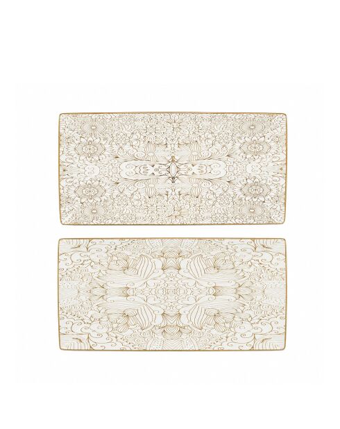 Lot de 2 plateaux blancs design abstrait - 32.5x15.5x2.5 cm