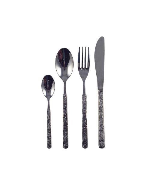 Ménagère 24 pièces avec finition martelée noir brillant