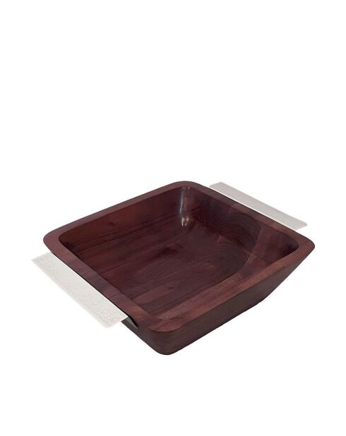 Insalatiera in legno con manici argentati - 25x25x8cm
