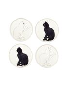 Lot de 4 assiettes à dessert chat noir et blanc - 20x20x2 cm