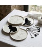 Lot de 4 assiettes à dessert chat noir et blanc - 20x20x2 cm